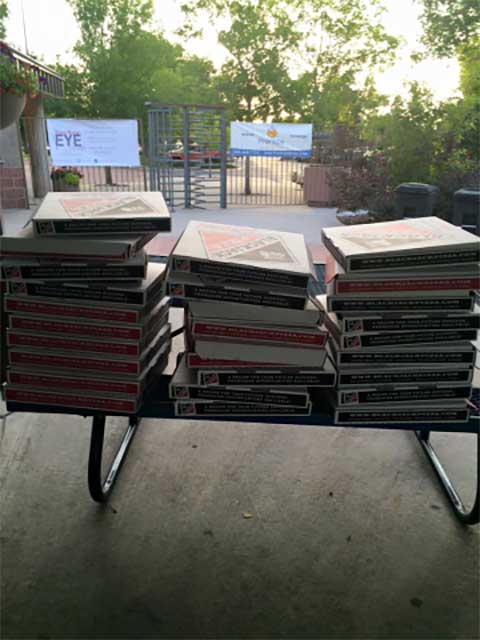 Boxes stacked on a bench